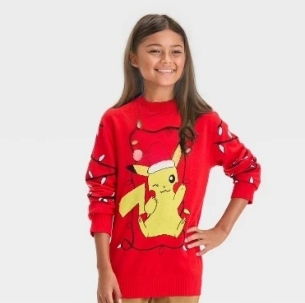 Red Pikachu Pokemon Christmas Sweater Sz.M